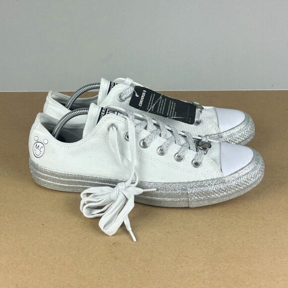 Converse Miley Cyrus Silver Glitter All Star Sneakers Womens 9 White Low Top - Picture 3 of 10